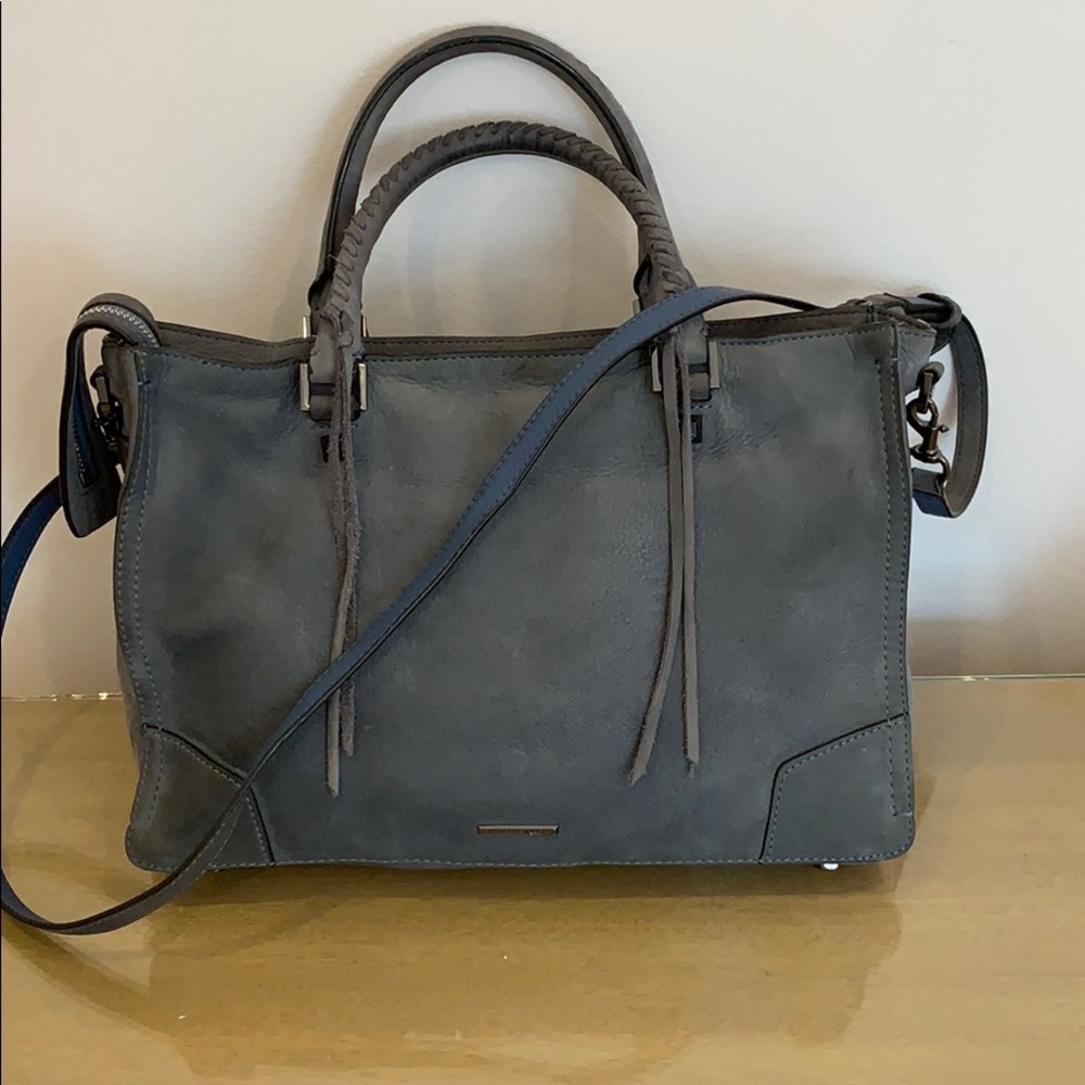 Rebecca Minkoff Regan Suede Satchel in dusty blue color - Picture 3 of 8